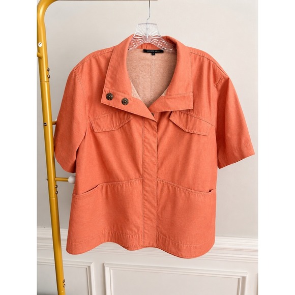 Lafayette 148 New York Jackets & Blazers - Lafayette 148 New York Jacket Womens L Coral Cotton Poly Utility Short Sleeve